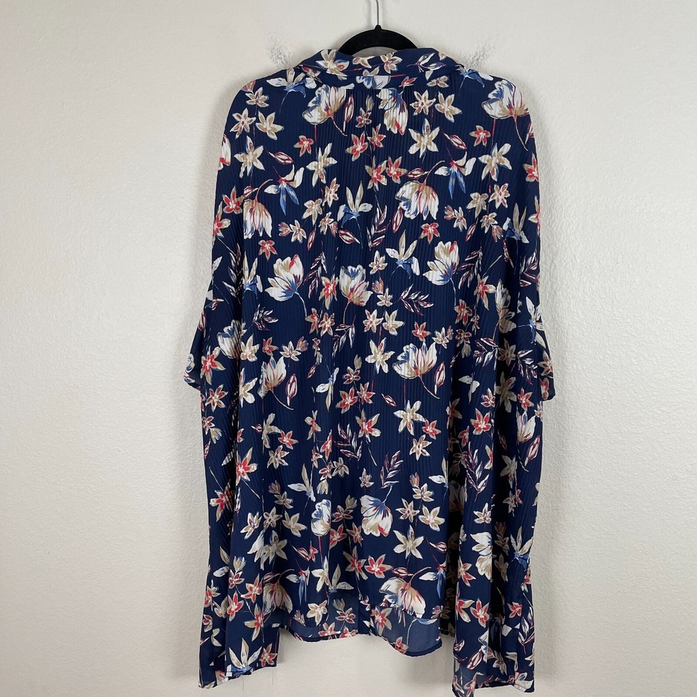 Woman Within Plus 5X 38/40 Short Sleeve Button Up Blouse Floral Pleated Shirt - Picture 8 of 10